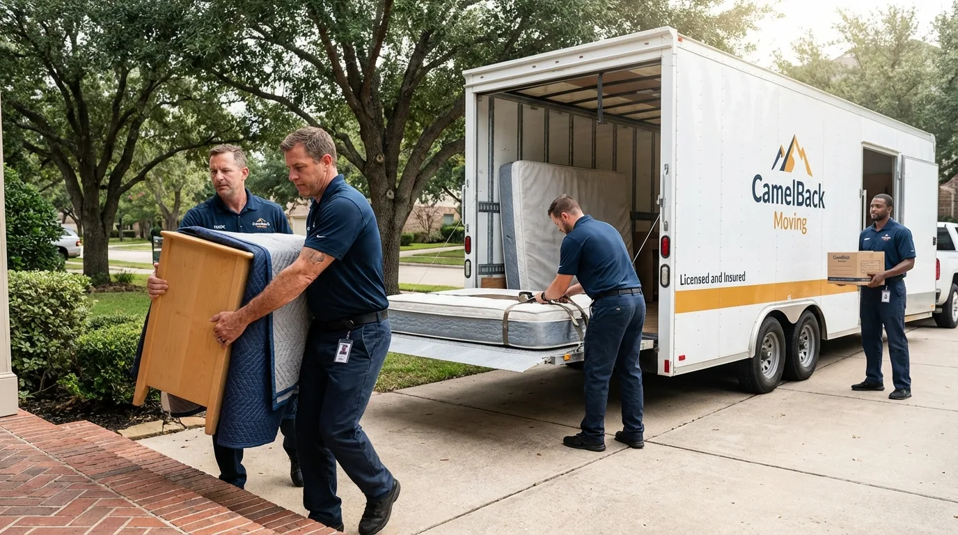 Crew loading residential truck for cross-state move from Menahga, MN
