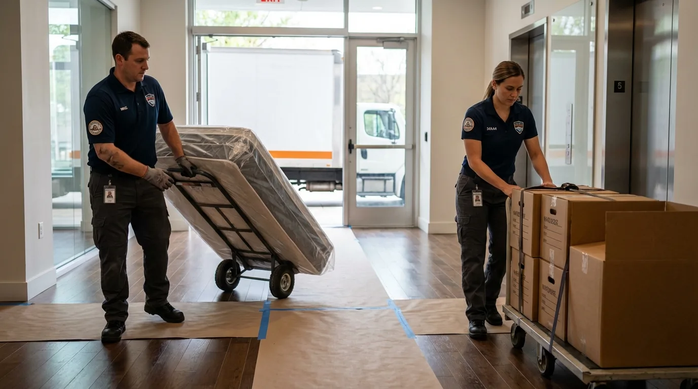 Professional apartment movers loading elevator in Menahga, MN