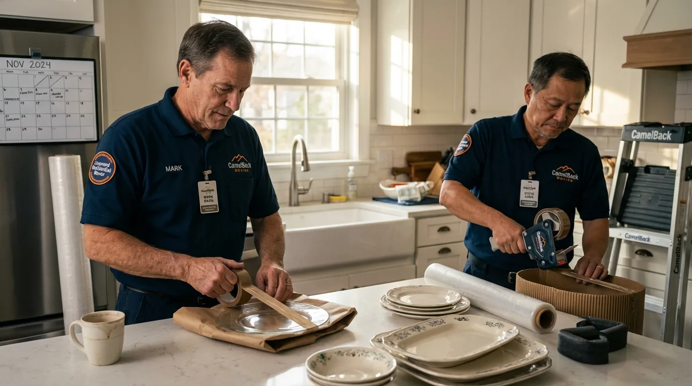 Professional crew packing kitchen dishware in Menahga, MN